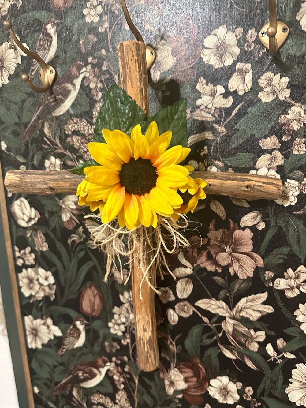 Vintage solid wood sunflower cross